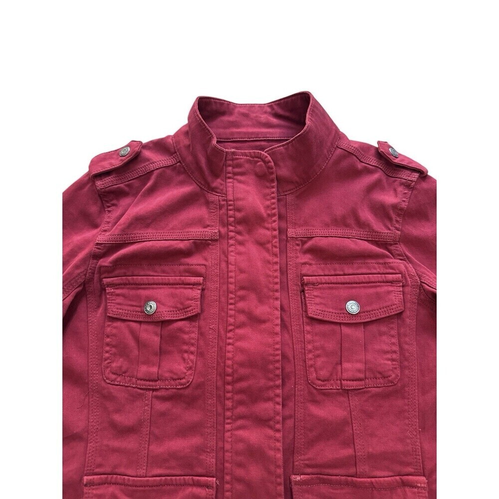Kensie Jeans Red Utility Military Jacket Women’s M Cotton Snap Zip Cargo Pockets - Picture 3 of 8